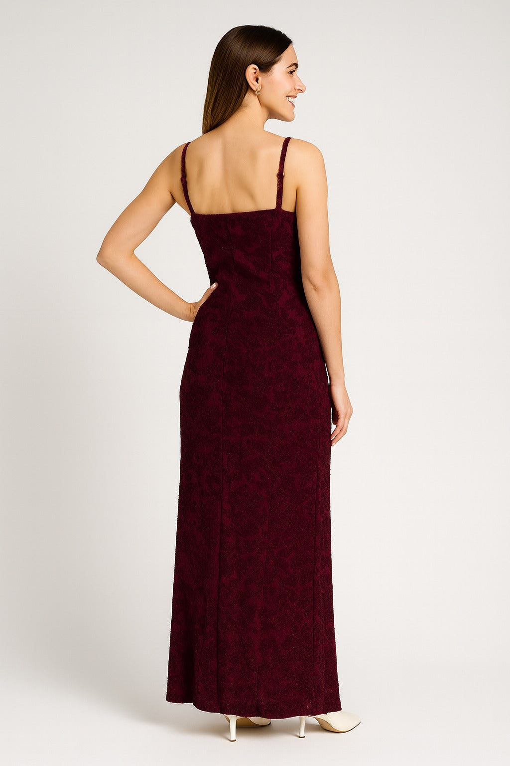 Thin Adjustable Straps Jacquard Bodycon Formal Evening Maxi Dress AV-IMD2604BLK