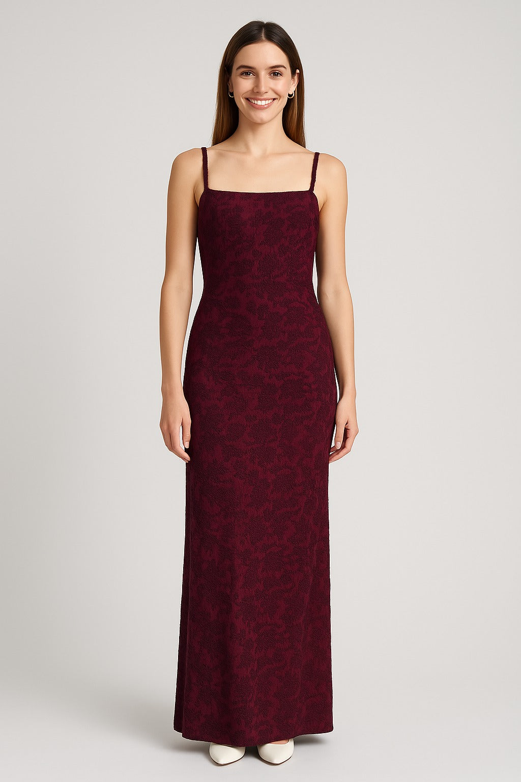 Thin Adjustable Straps Jacquard Bodycon Formal Evening Maxi Dress AV-IMD2604BLK