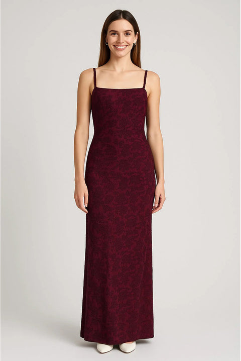 Thin Adjustable Straps Jacquard Bodycon Formal Evening Maxi Dress by Avinci