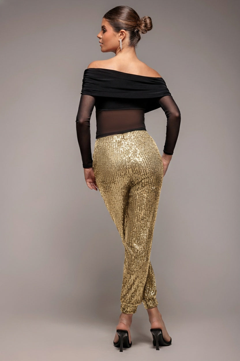 Sequin Cuffed Ankle Trouser - Gold TR360