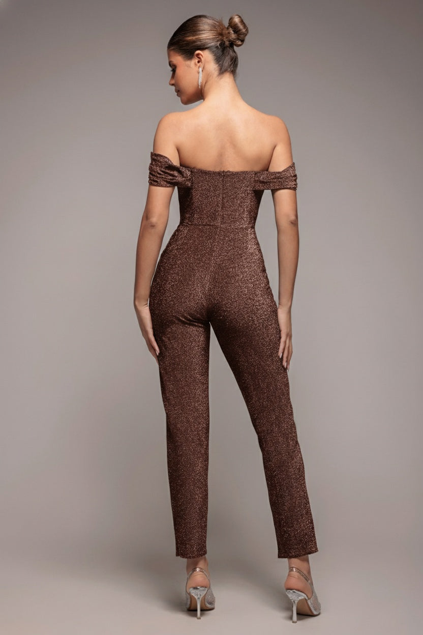 Lurex Cowl Neck Jumpsuit - Bronze TR374