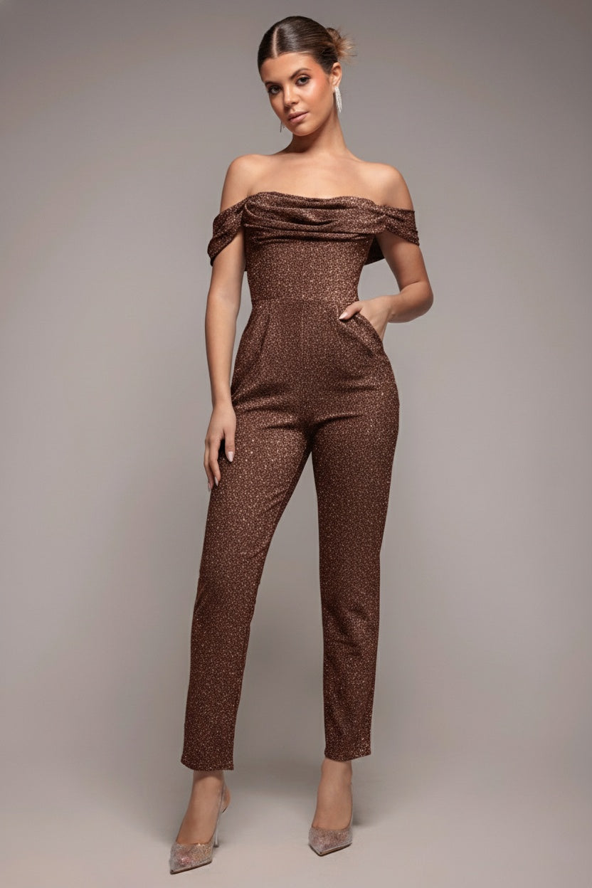 Lurex Cowl Neck Jumpsuit - Bronze TR374