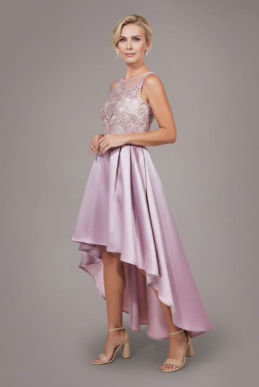 Sequin & Satin Dipped Hem Midi Dress - Blush Pink DR3621M