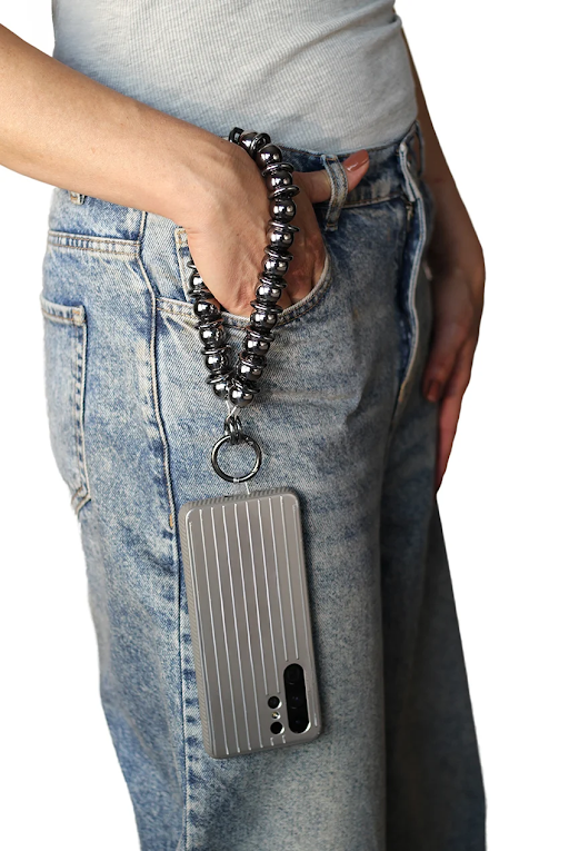 Metal Beaded Phone Strap - Black CHP-009-1