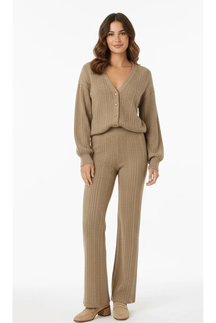 V-Neck Cardigan Matching Wide-Leg Trousers Co-Ord Set AV-NCB4490