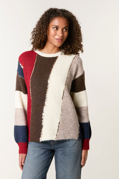 Chocolate - Stripe Sequin Detail Jumper by Blue Vanilla