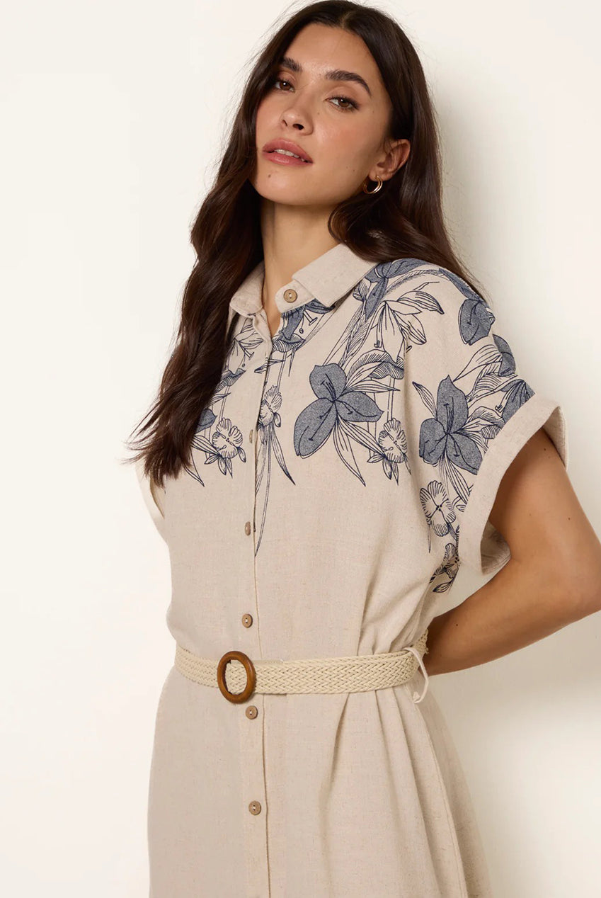 Printed Linen Belted Dress WF5704BV241