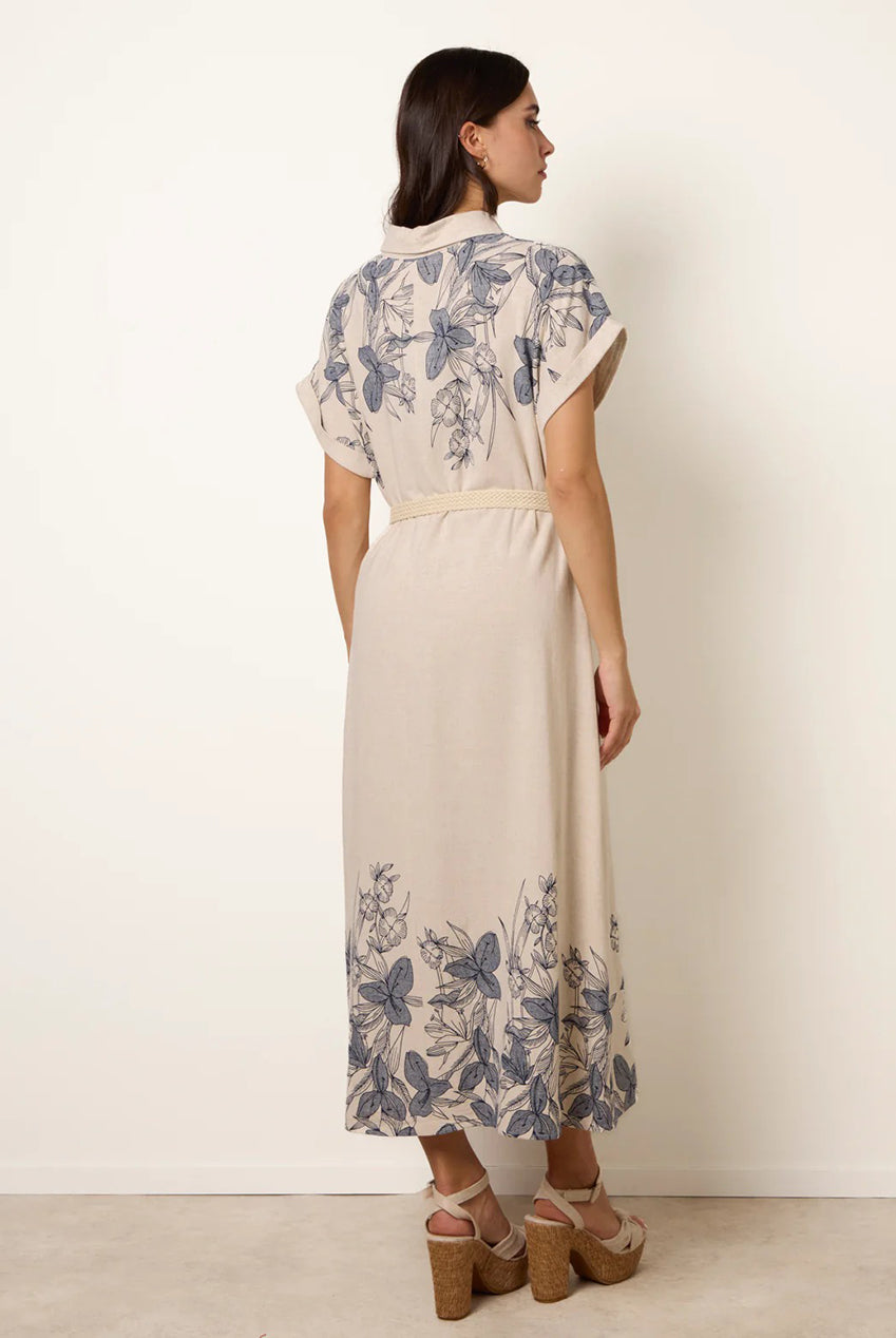Printed Linen Belted Dress WF5704BV241