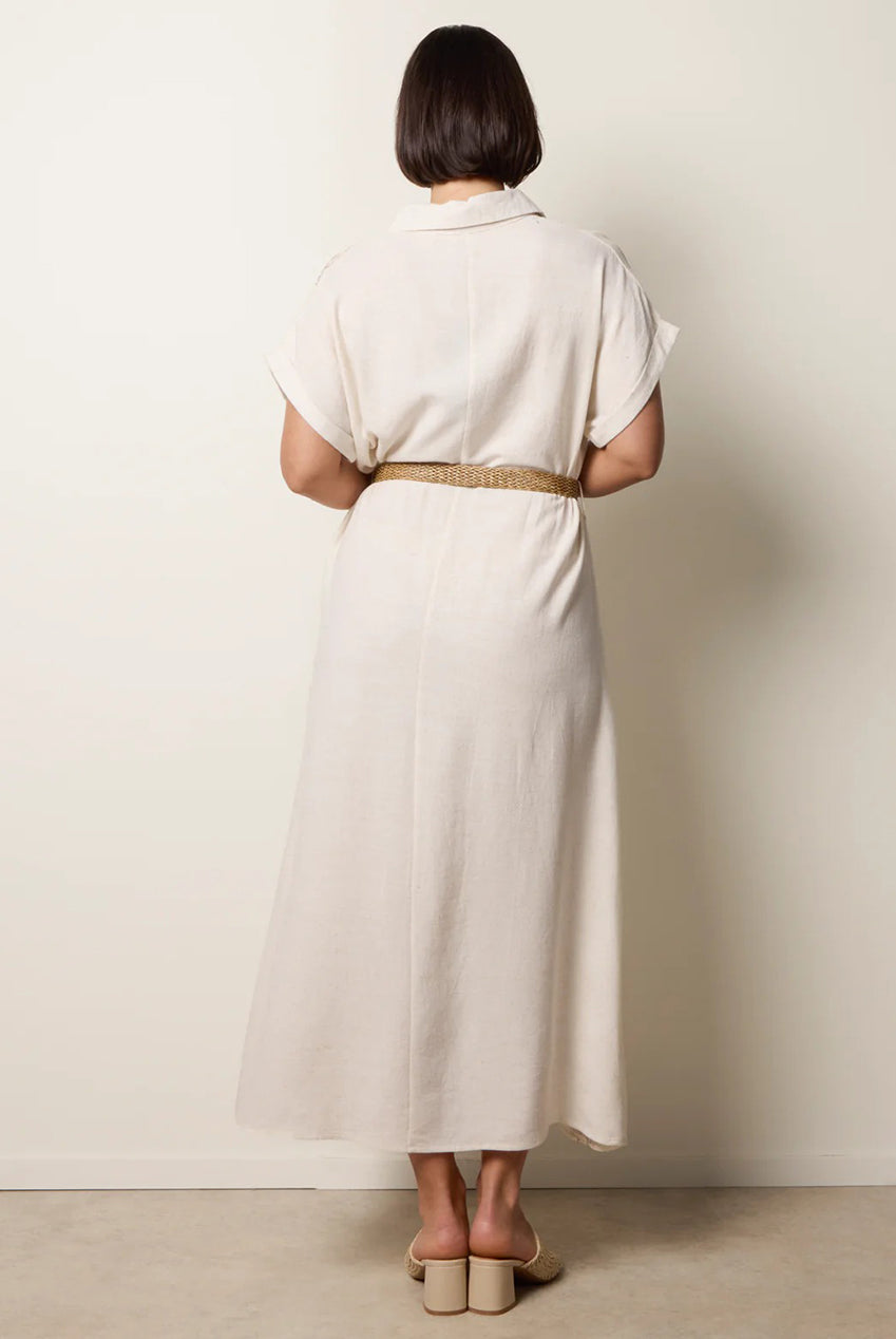 Linen Belted Dress With Feather Embroidery WF5706BV241