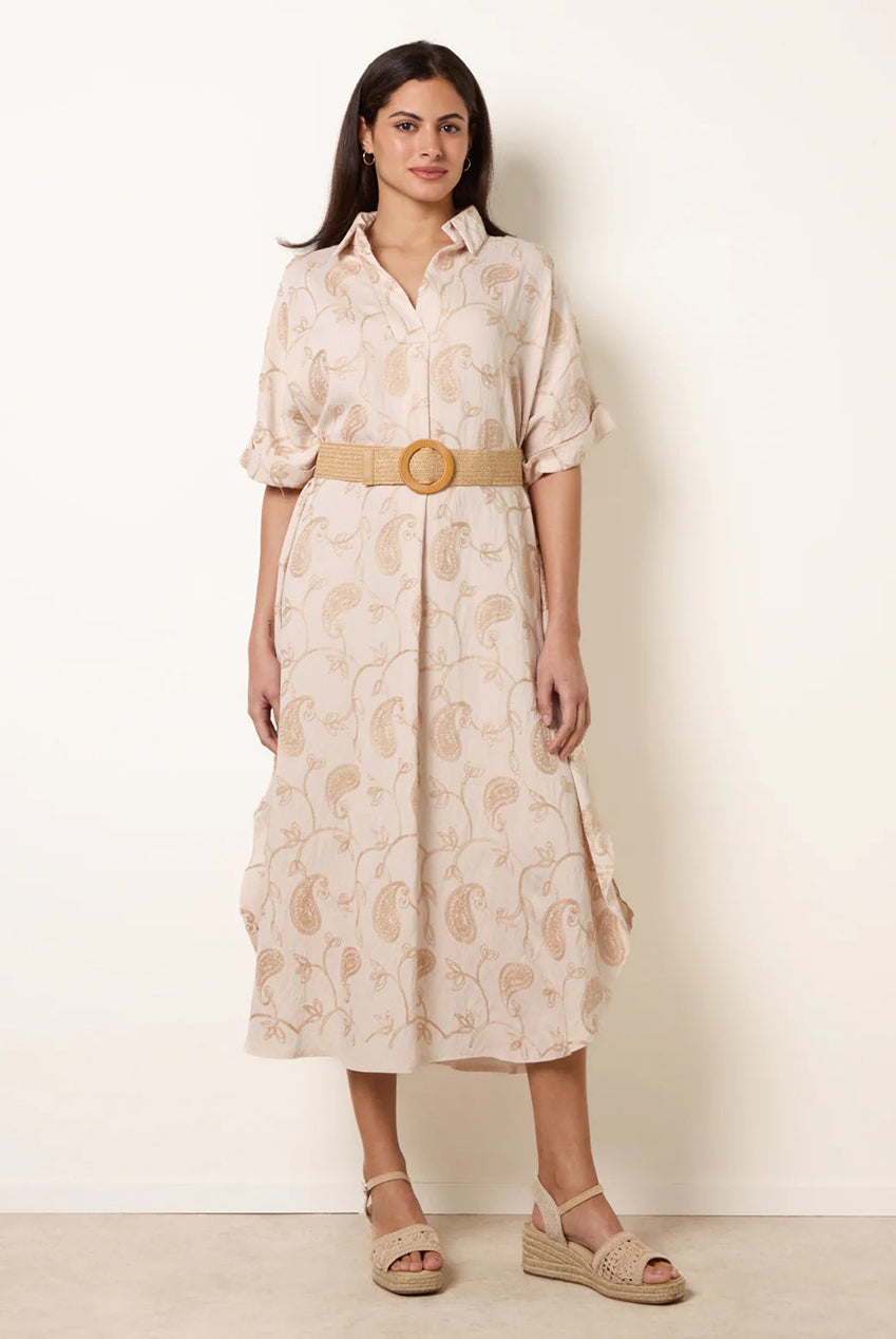 Tunic Style Button Front Dress With Paisley Embroidery WF5707BV039