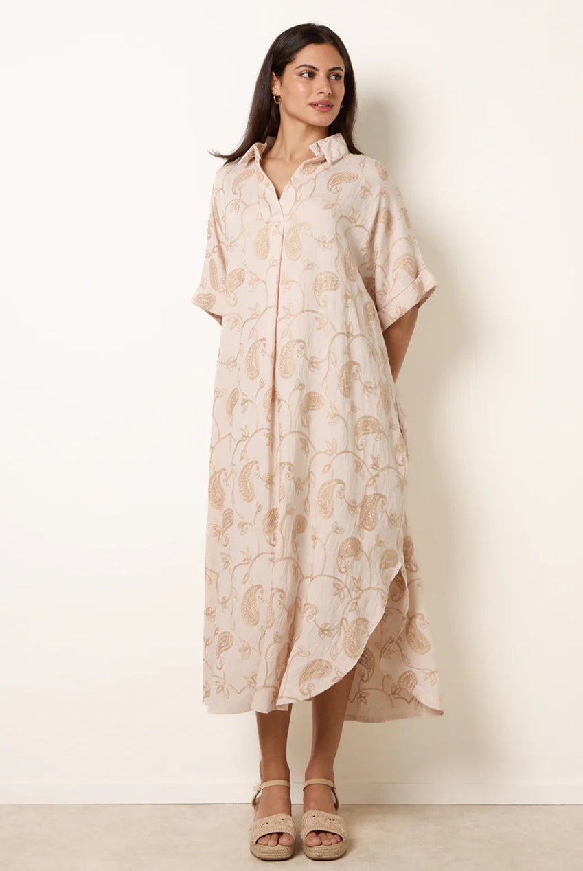 Tunic Style Button Front Dress With Paisley Embroidery WF5707BV039
