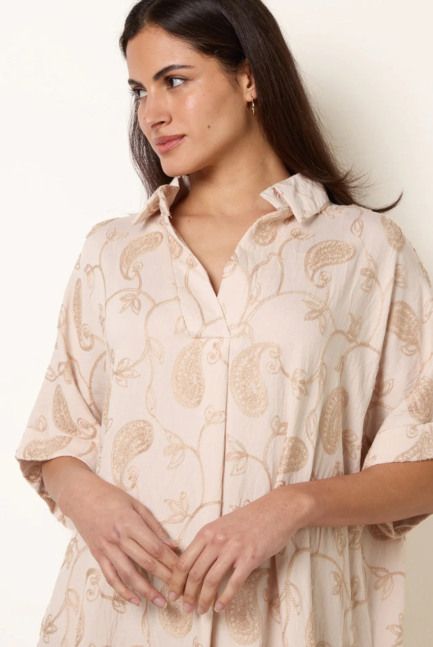 Tunic Style Button Front Dress With Paisley Embroidery WF5707BV039