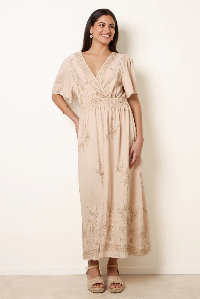 Wrap Front Metallic Embroidery Floral Dress WF5715BV001
