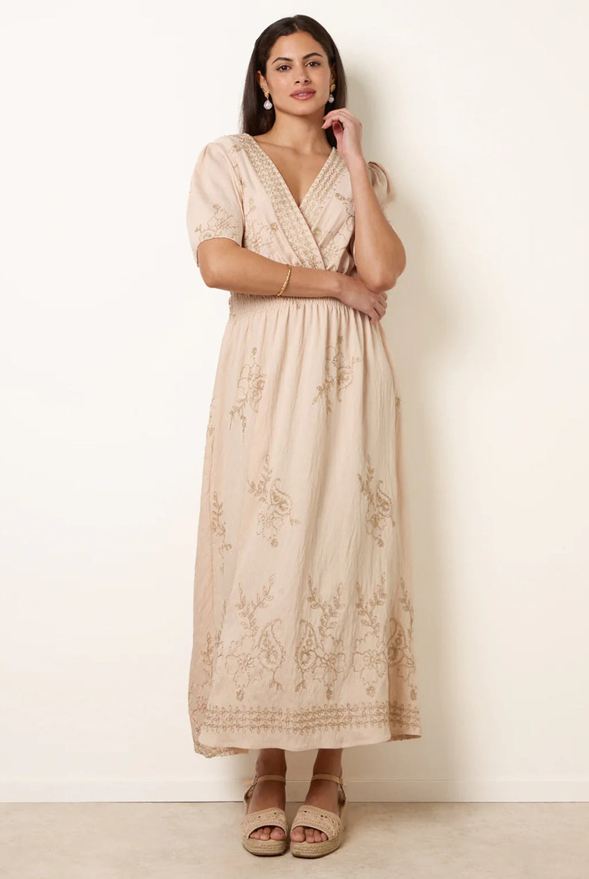 Wrap Front Metallic Embroidery Floral Dress WF5715BV001