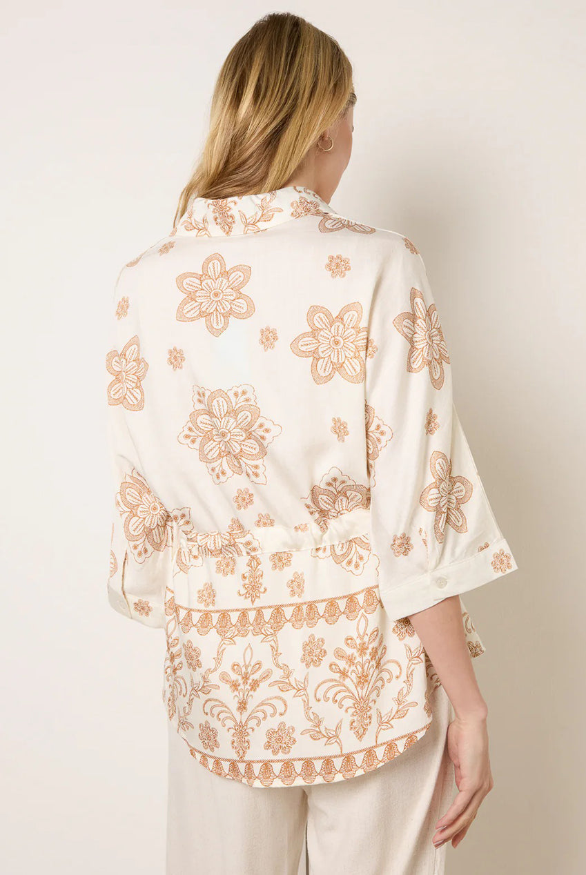 Floral 3/4 Sleeve Tie Waist Shirt WF5760BV357