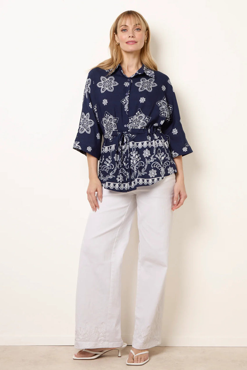 Floral 3/4 Sleeve Tie Waist Shirt WF5760BV324