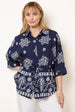 Floral 3/4 Sleeve Tie Waist Shirt by Blue Vanilla