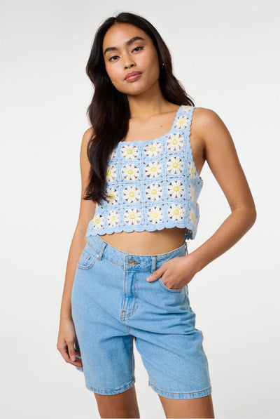 Blue - Daisy Crochet Crop Top by Pink Vanilla