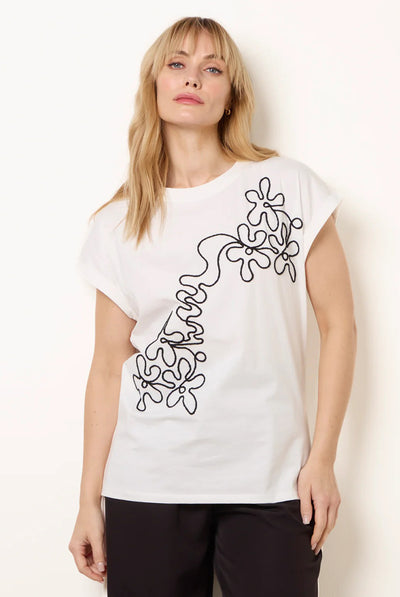 Ivory - T-Shirt With Floral Embroidery by Blue Vanilla