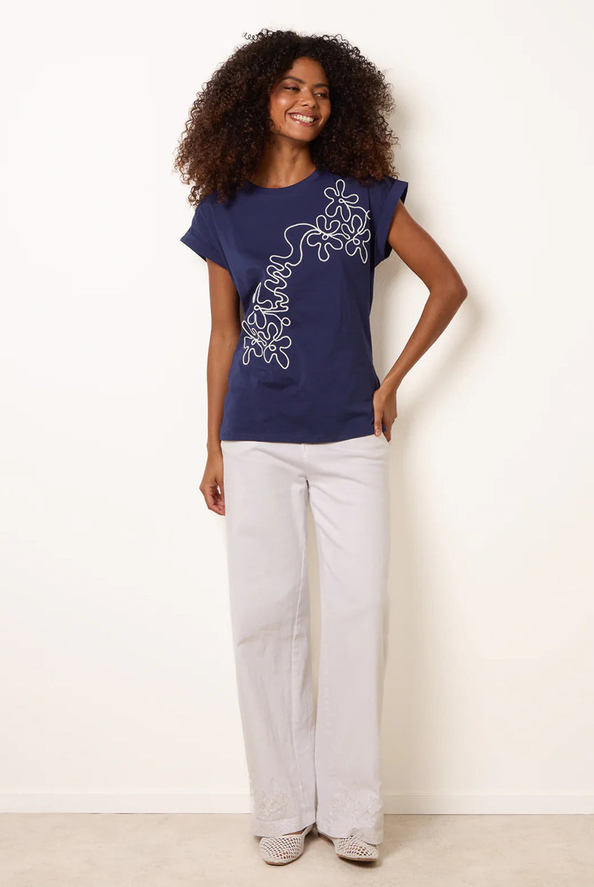 T-Shirt With Floral Embroidery WF5784BV324