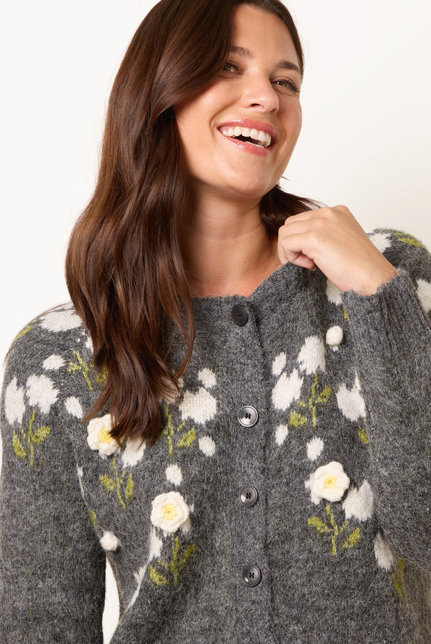 Floral Knit Button Front Cardigan WF5836BV213