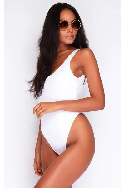 White - High Leg Brazilian Swimsuit In White by Maribela