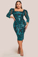 Goddiva Plus Square Neck Scalloped Lace Midi Dress - Emerald Green