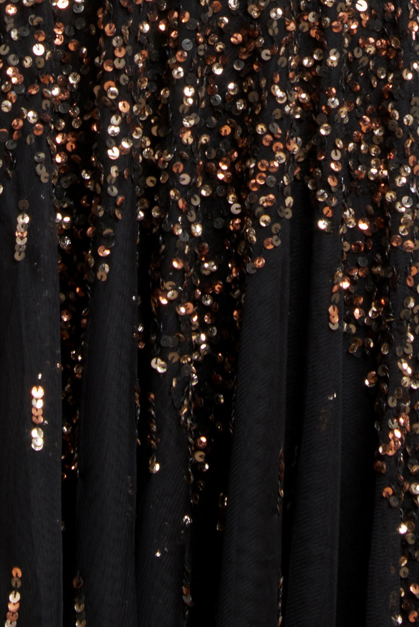 Sunray Hand Embellished Sequin A-Line Sleeveless Maxi Dress - Black DR2882