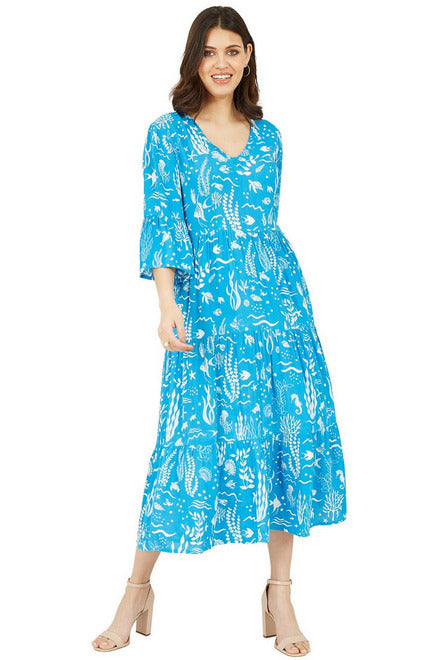 Blue Sealife Print Midi Dress YM3271003