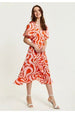 Liquorish Pink And Red Abstract Print Midi Wrap Dress