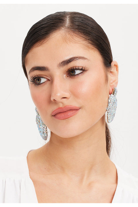 Rhinestone Heart Shape Statement Earrings In Silver SS24EAR3