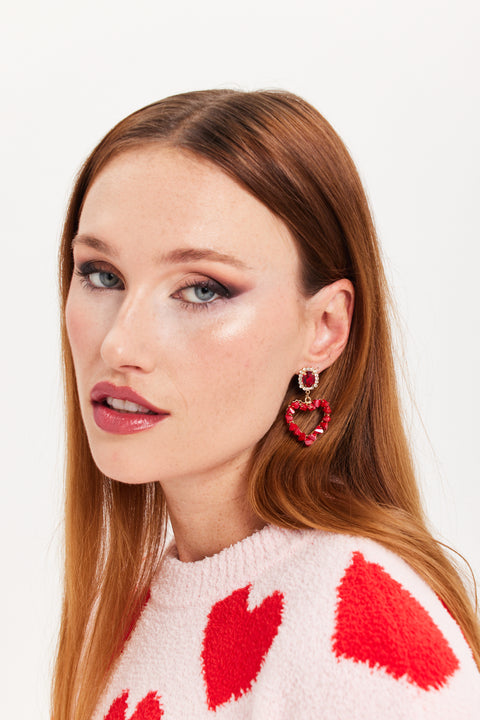 Jewelled Drop Style Heart Earrings With Stone Details SS24EAR6