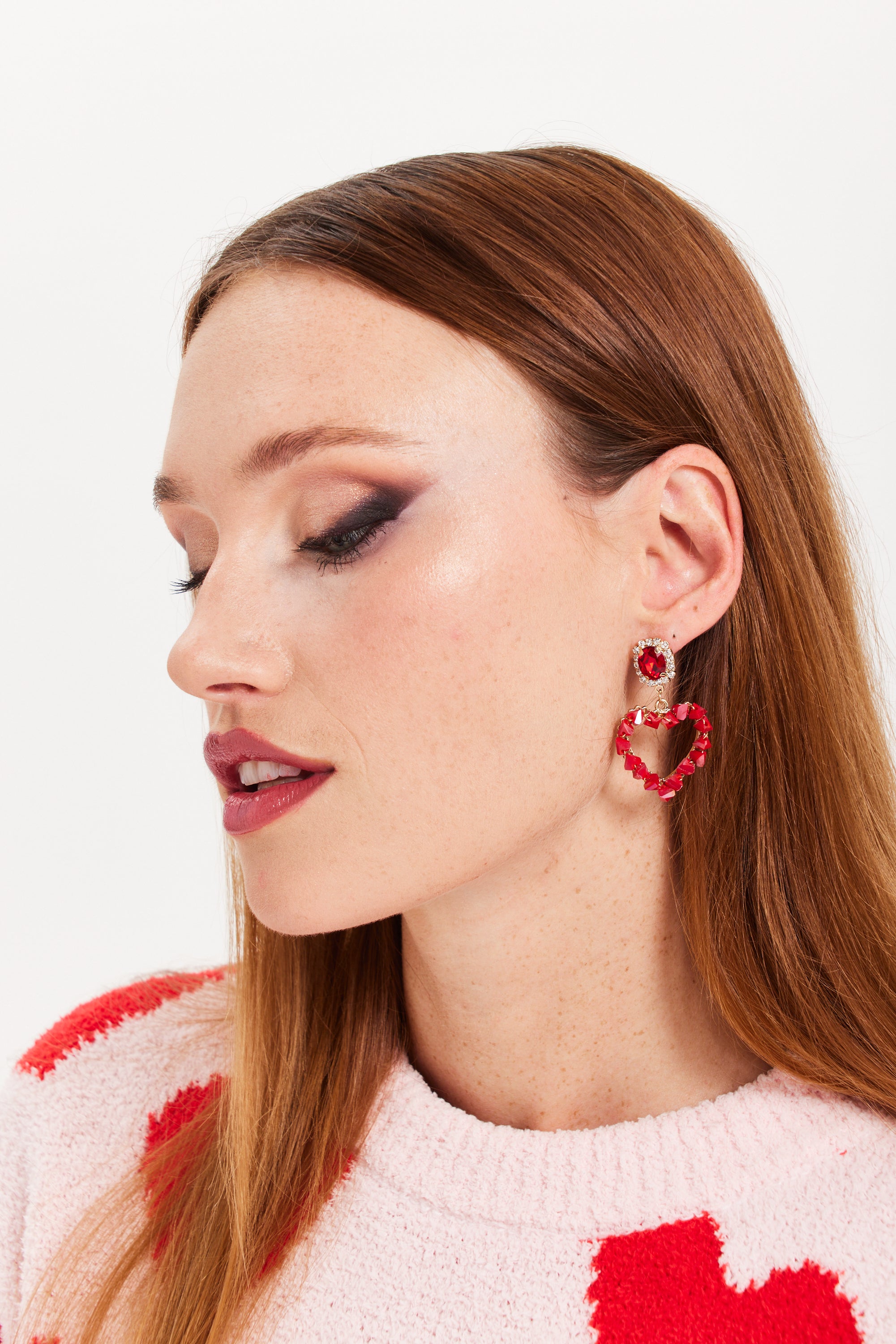 Jewelled Drop Style Heart Earrings With Stone Details SS24EAR6