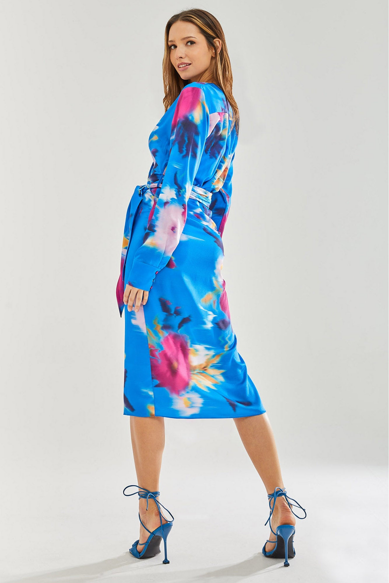 Floral Satin Wrap Midi Dress A12-LIQ22-411