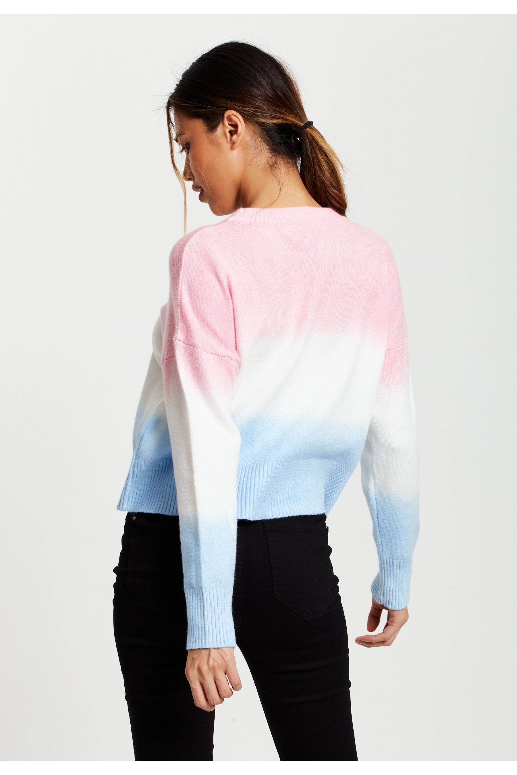 Ombre Pattern Jumper In Pink, White And Blue A6-131-LIQ23KN006