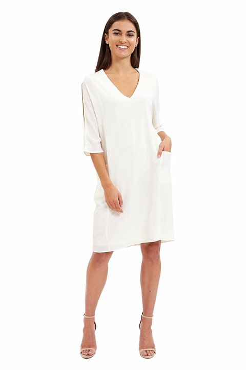 Divine White Relaxed Fit Midi Dress With Pockets by Liquorish