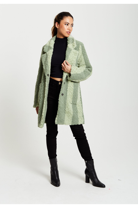 Teddy Coat In Green Stripe by Liquorish