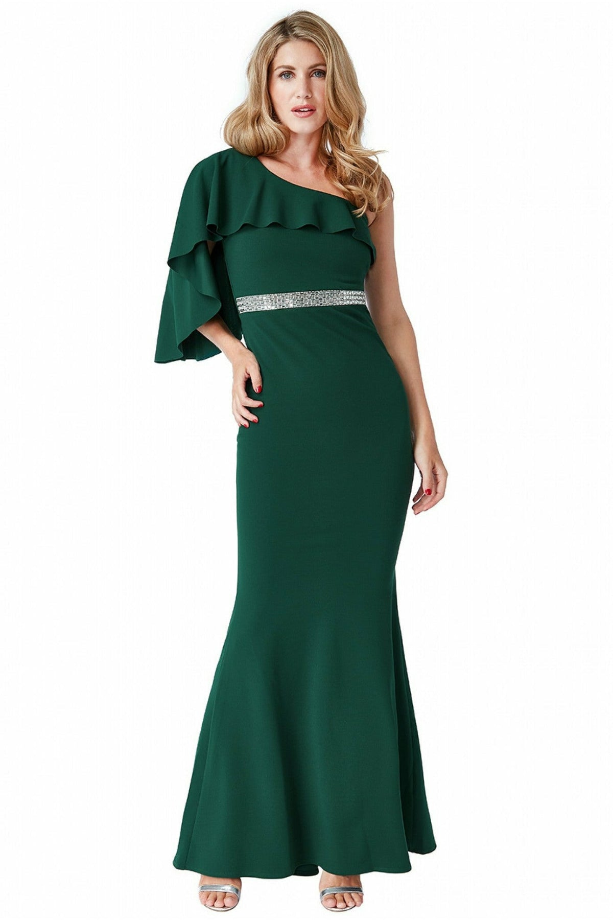 Off The Shoulder Flair Maxi Dress - Emerald DR1793
