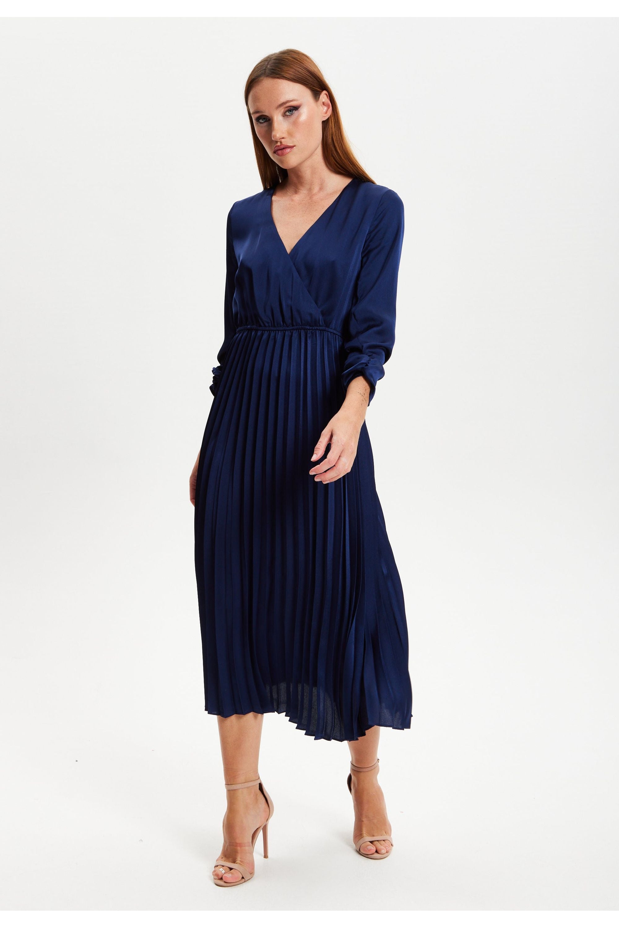 Navy Midi Dress With Pleat Details EH1908Navy