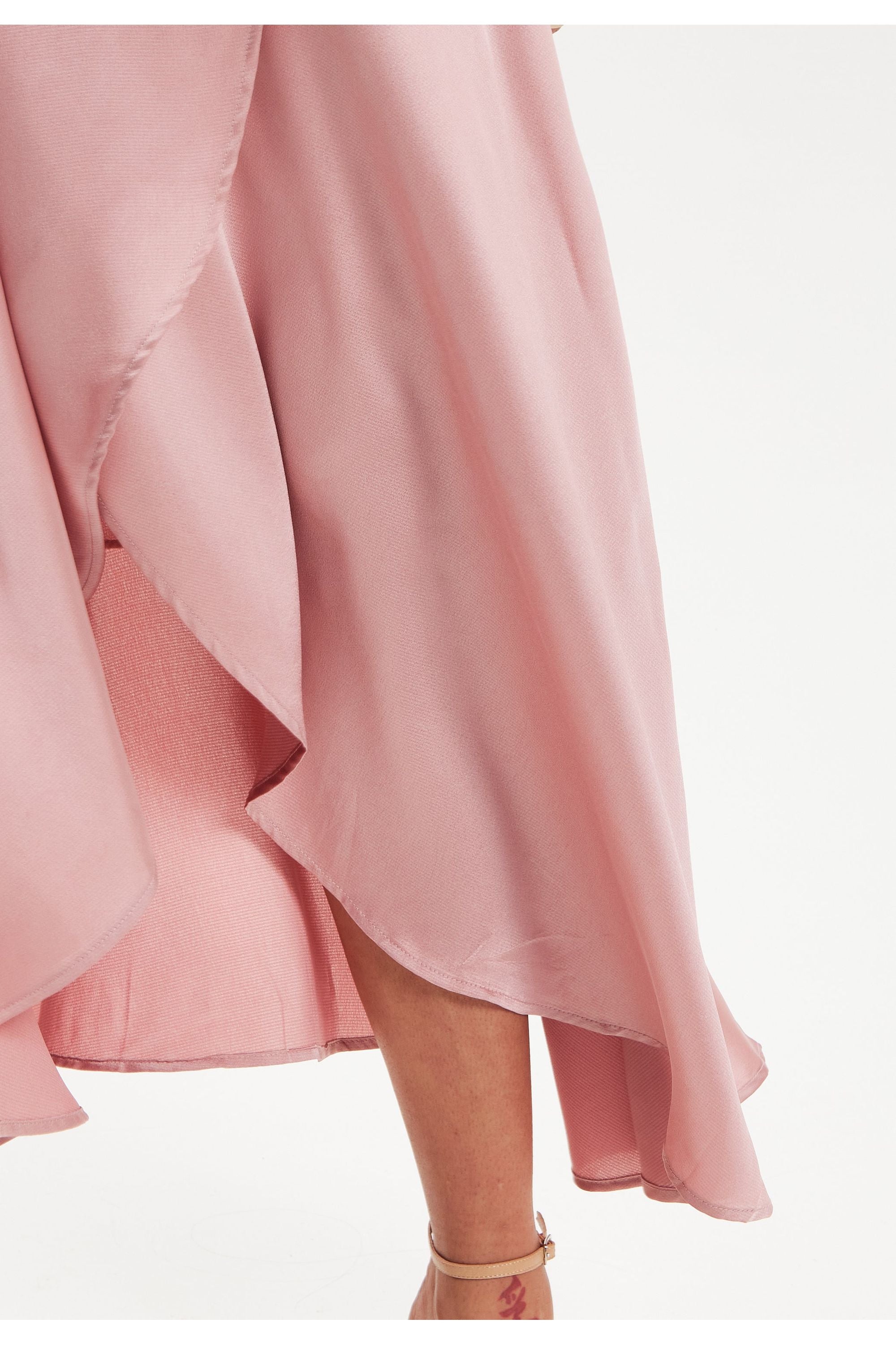 Pink Midi Wrap Dress With Short Puff Sleeves LIQ20-128Pink
