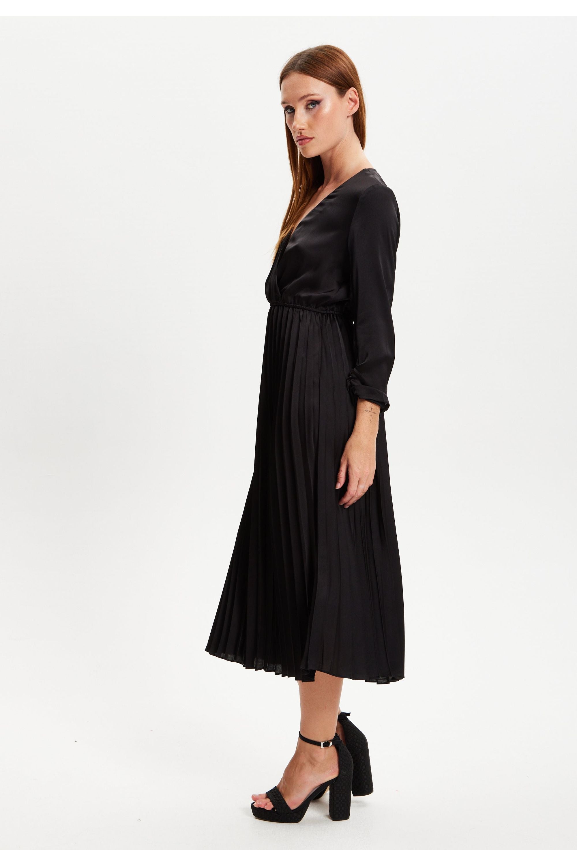 Black Midi Dress With Pleat Details EH1908Black