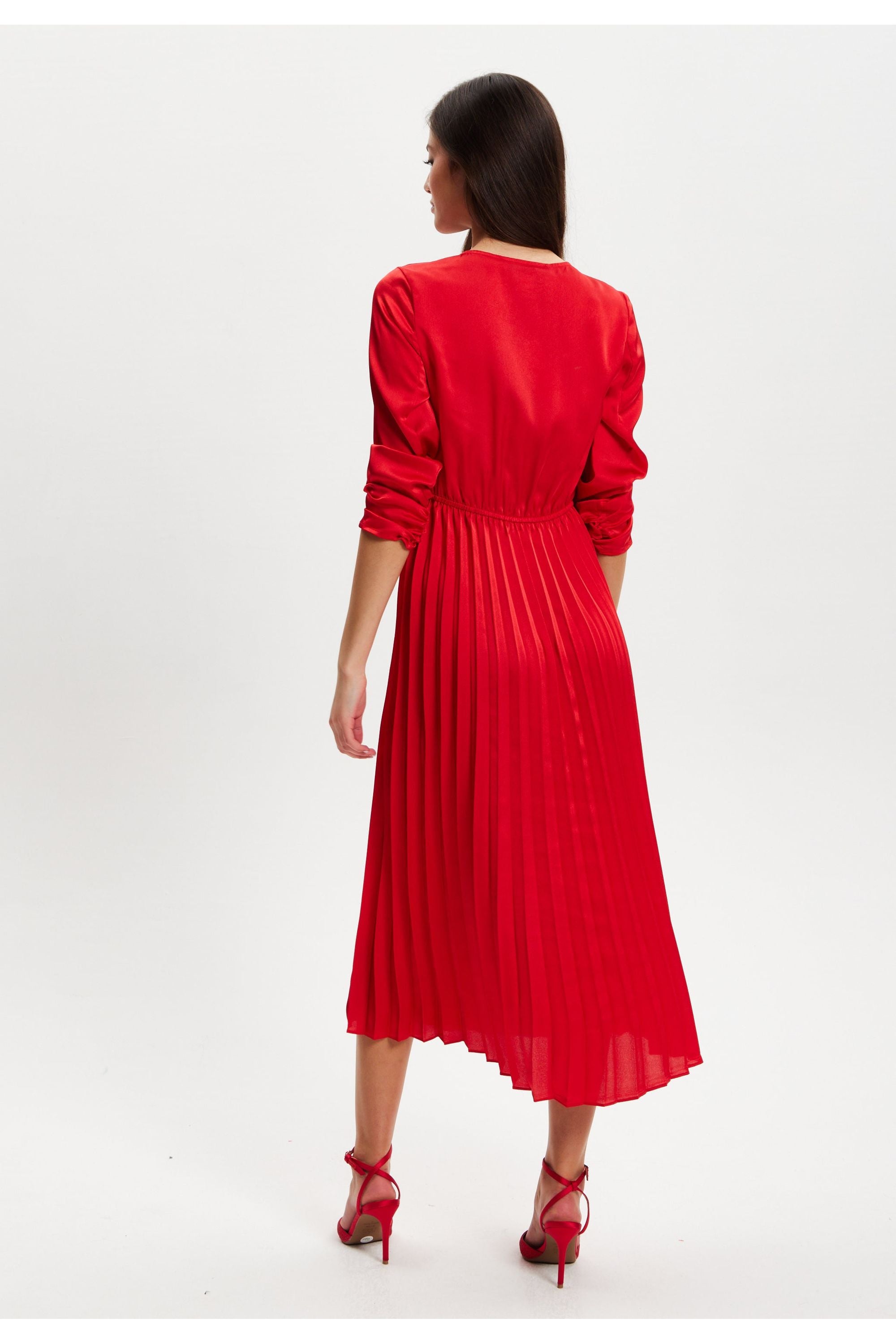 Red Midi Dress With Pleat Details EH1908Red