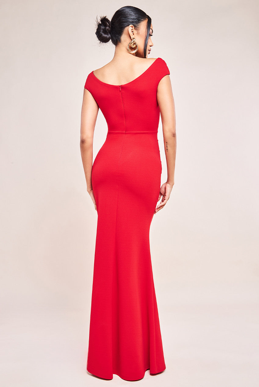 Bardot Pleated Maxi With Metal Trim Maxi Dress - Red DR4306