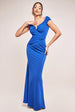 Goddiva Bardot Pleated Maxi With Metal Trim Maxi Dress - Royalblue