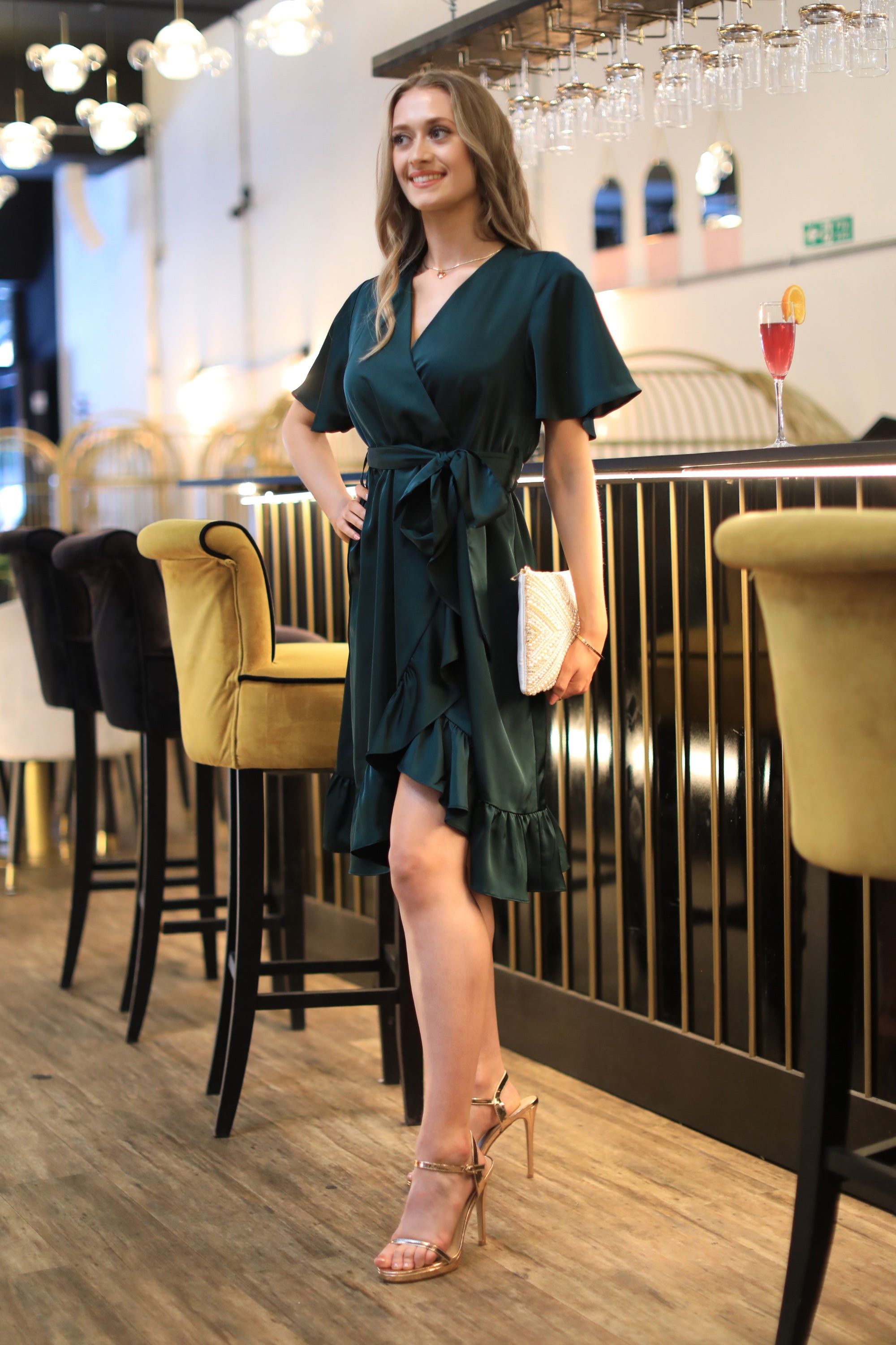 Frill Wrap Dress With Tea Sleeve DR0000186