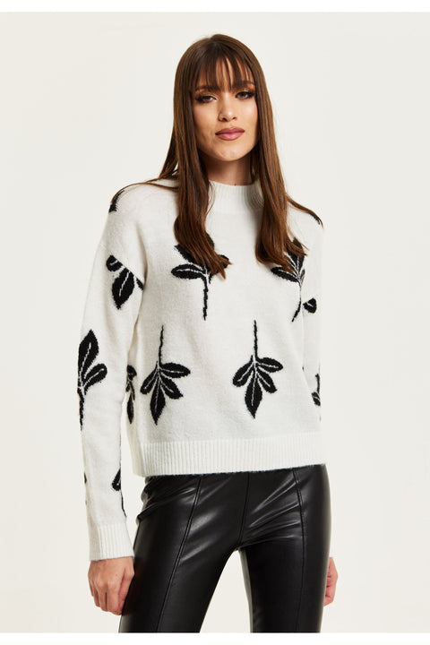 Leaf Pattern High Neck Jumper by Liquorish