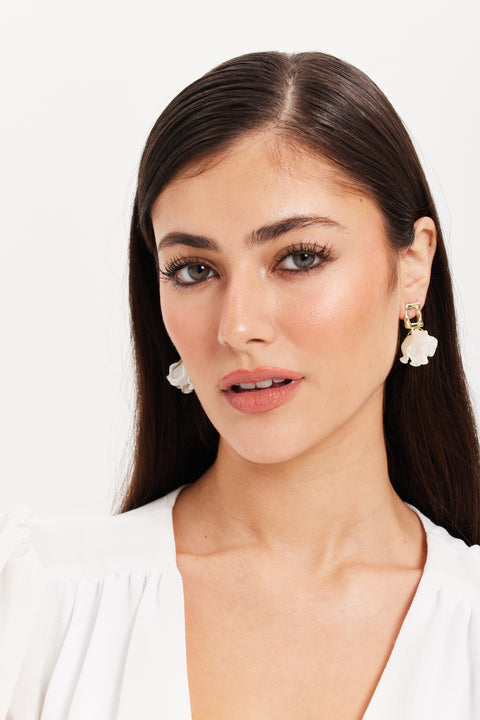 White Shell Flower Petal  Drop Style Earrings by Liquorish