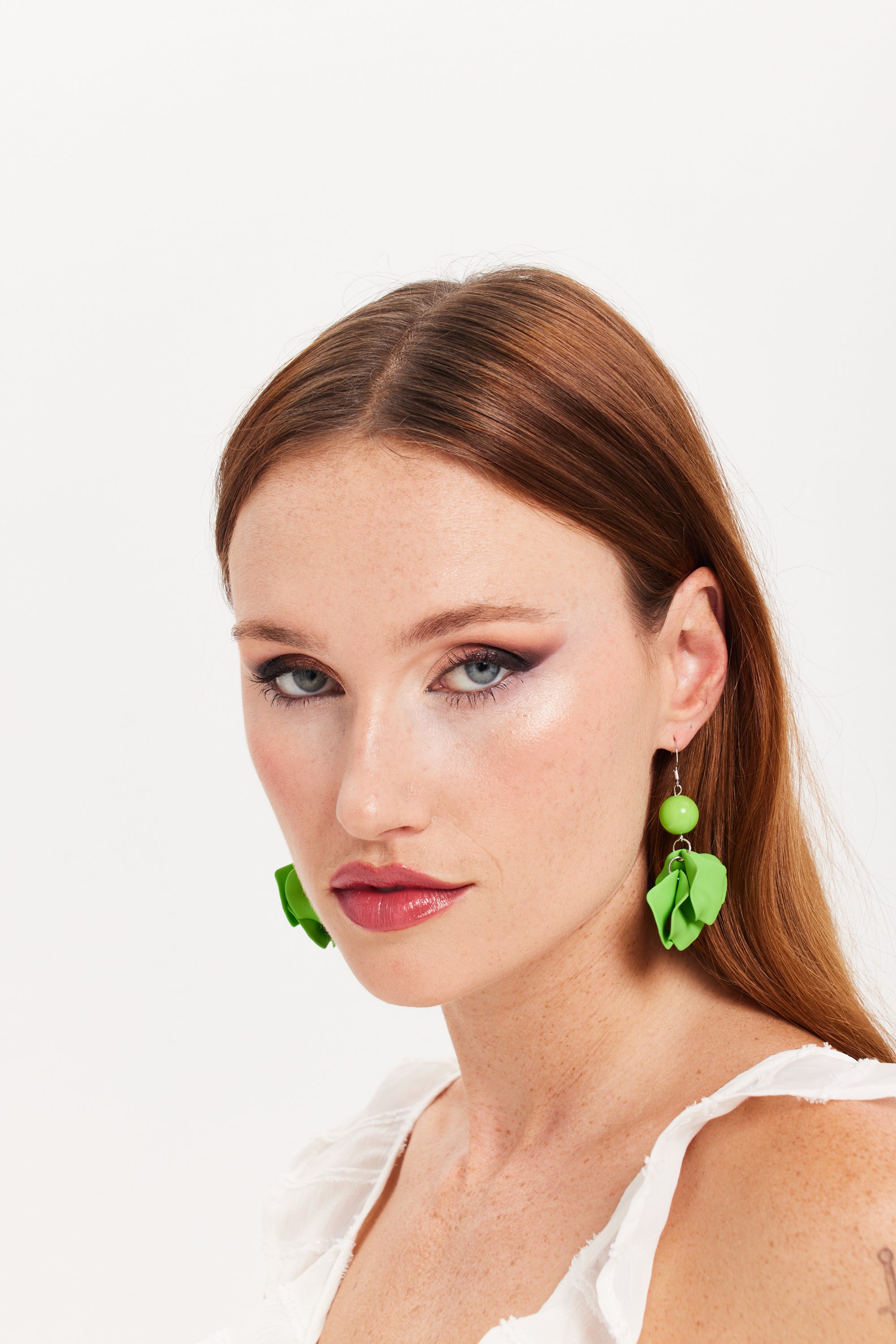Flower Petal Drop Style Earrings In Green SS24ER11