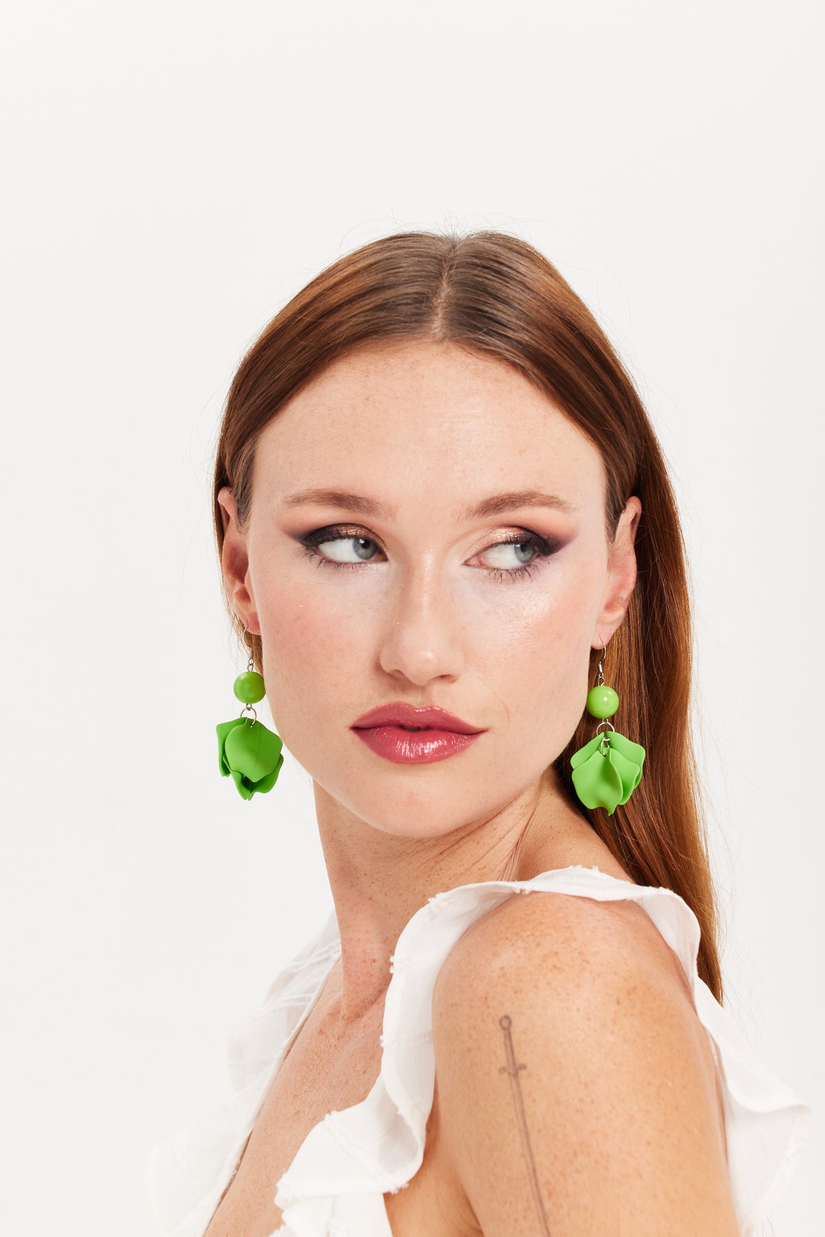 Flower Petal Drop Style Earrings In Green SS24ER11