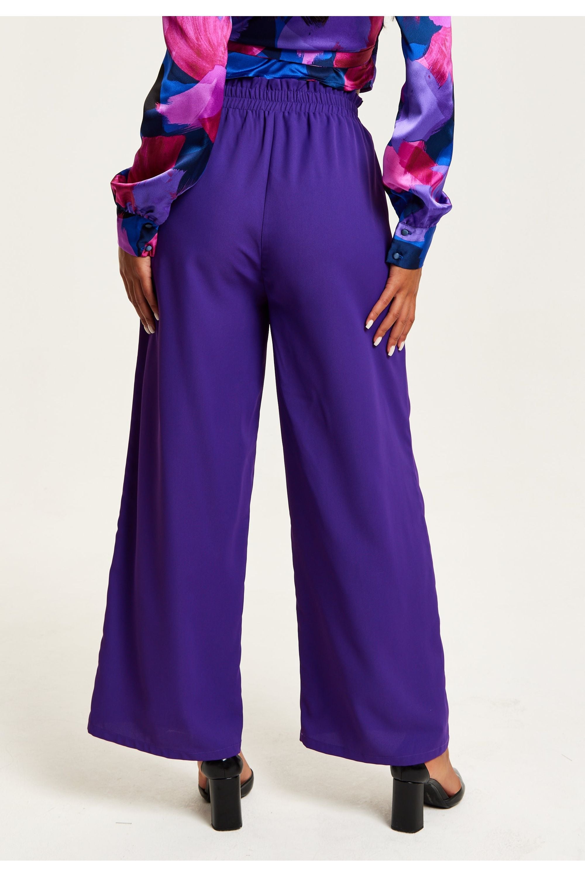 Purple Wide Leg Trousers With Elasticated Waist B26-LIQ23AW064P